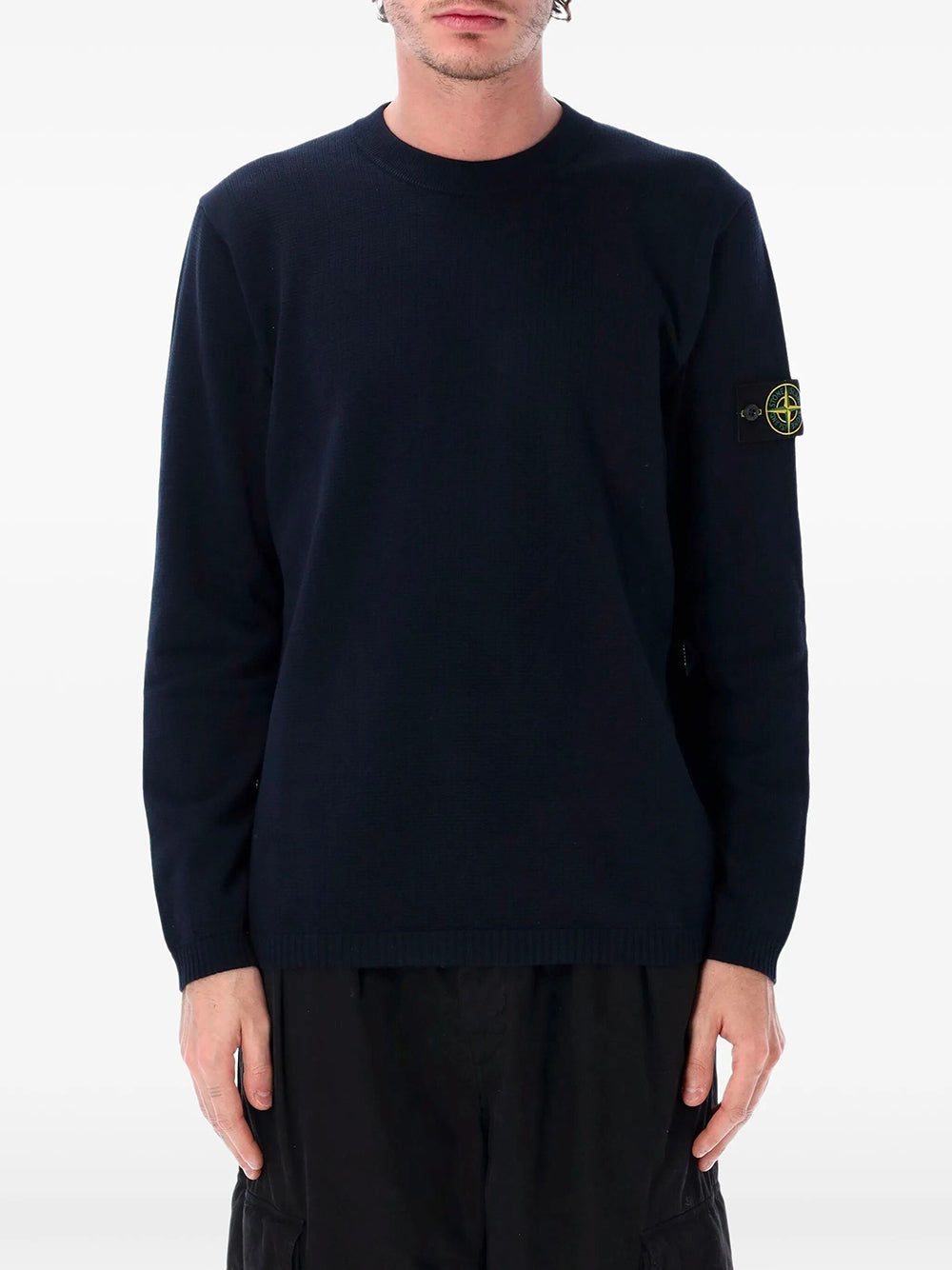 Stone Island Men Loose Fit Ribbed Cotton Crewneck Sweater