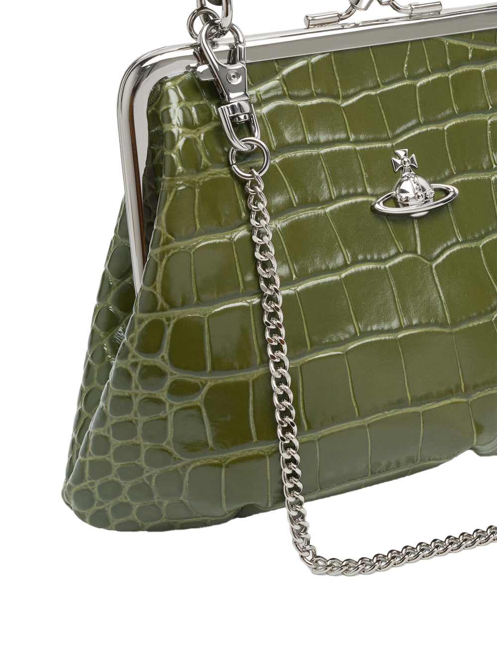 Crocodile-Effect Granny Frame Purse With Chain Women
