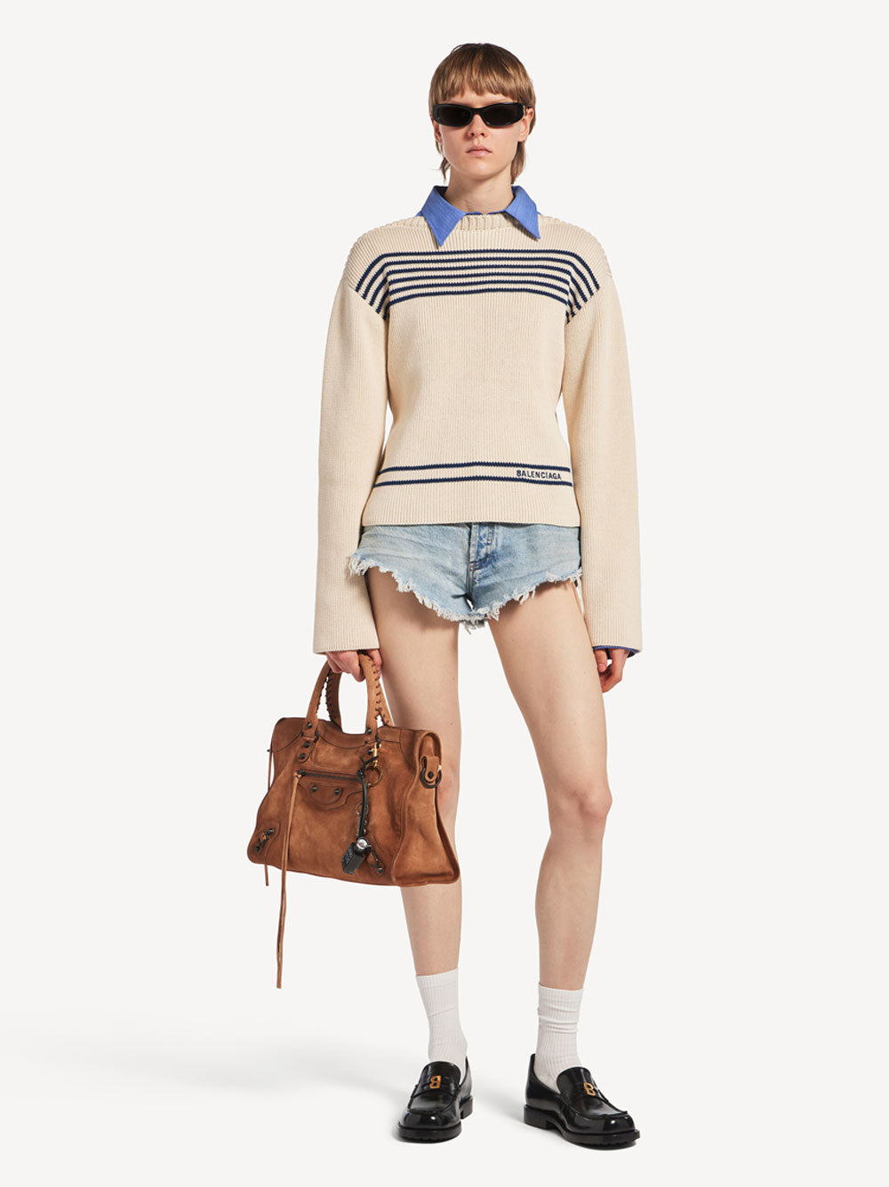 BALENCIAGA Balenciaga Women Boatneck Sweater In Cotton Ribbed Knit