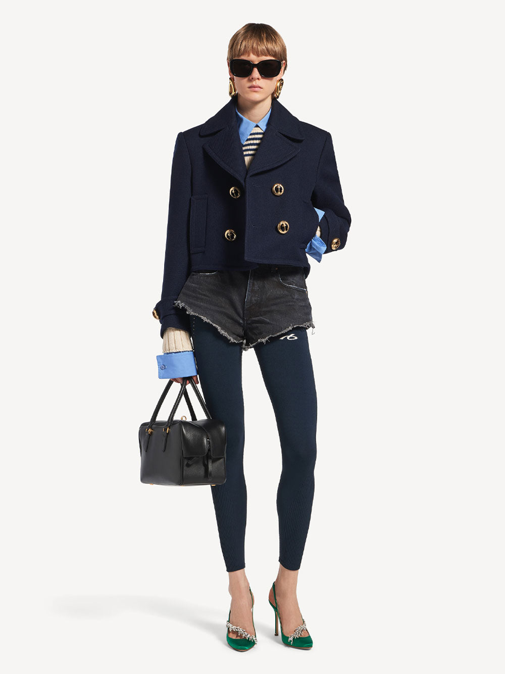 BALENCIAGA Cropped Peacoat In Textured Wool Women