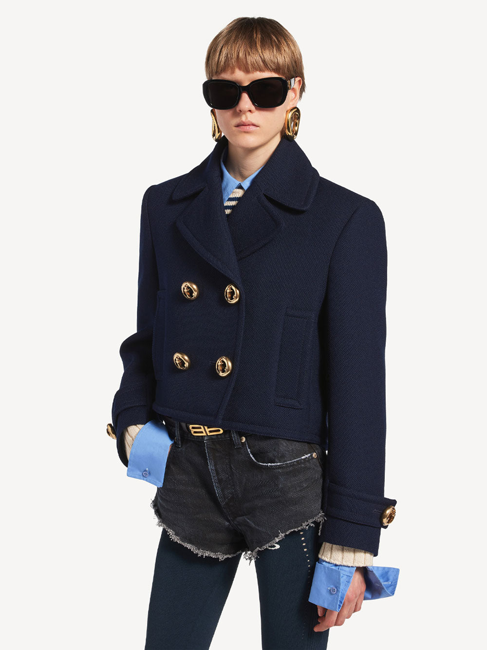 BALENCIAGA Balenciaga Women Cropped Peacoat In Textured Wool