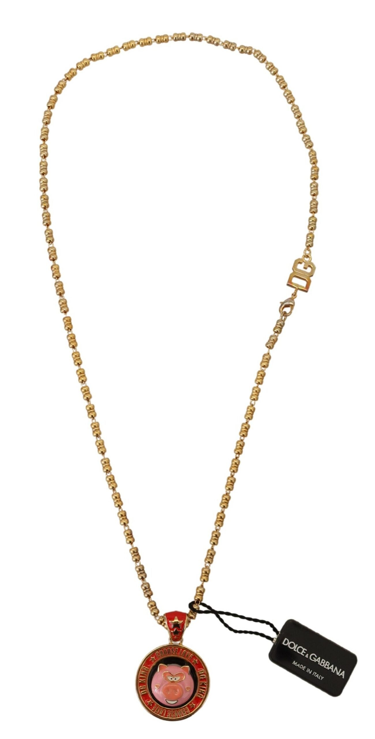 Dolce & Gabbana  Be Kind Choose Love Pig Necklace Gold-tone Metal