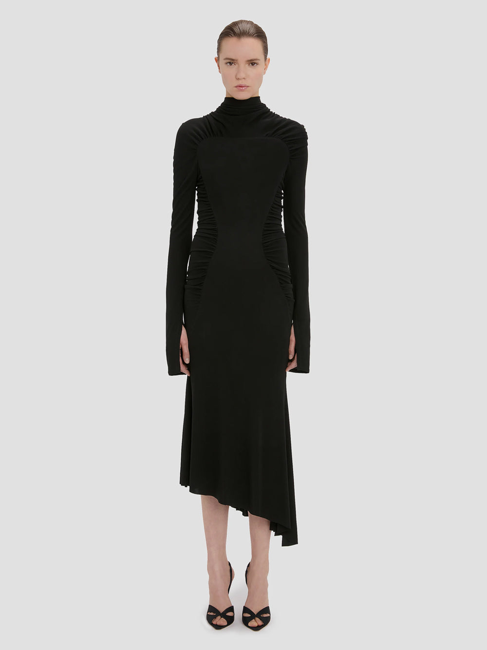 VICTORIA BECKHAM High Neck Gathered Midi Dress Women
