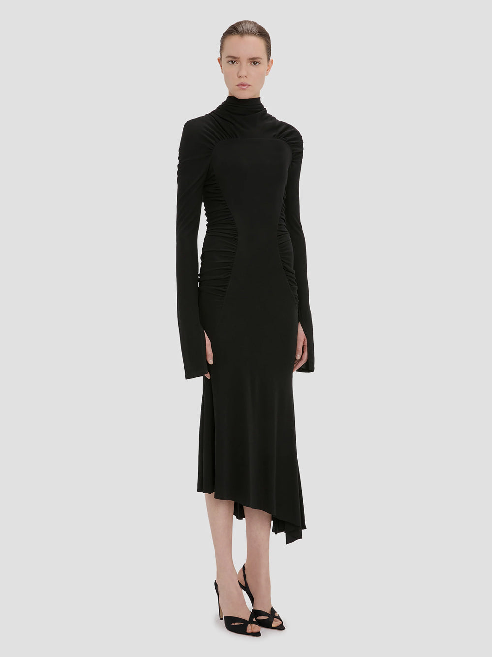 VICTORIA BECKHAM High Neck Gathered Midi Dress Women
