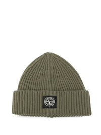 STONE ISLAND Ribbed Wool Beanie With Compass Patch Women