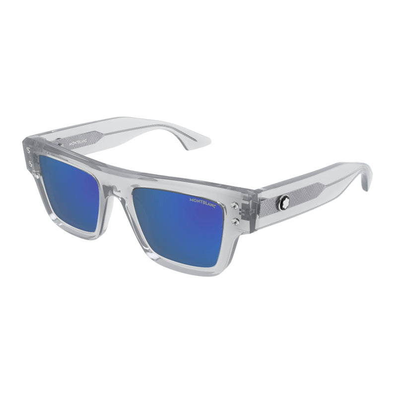 Montblanc Sunglasses Square Full Rim, Transparent Grey Frame and Blue Mirror Lens MB0253S004