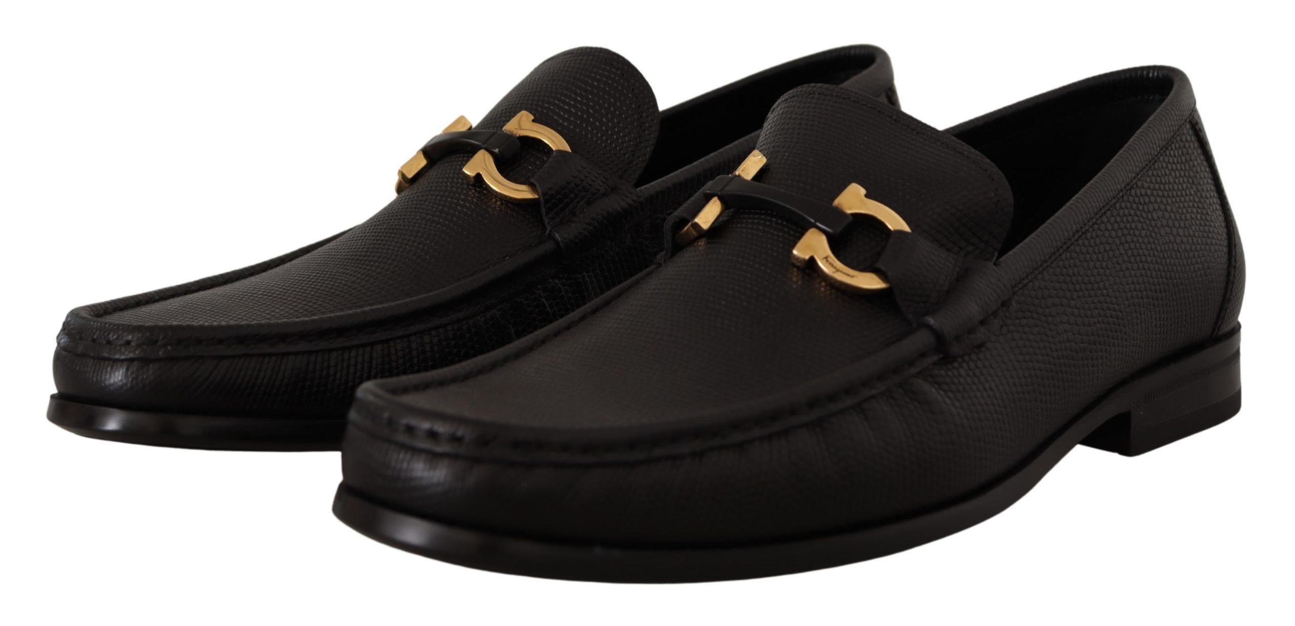 Salvatore Ferragamo  Men's Black Leather Gancini Loafers