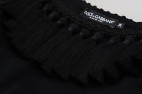 Dolce & Gabbana Black Ribbed T-shirt with Tassels