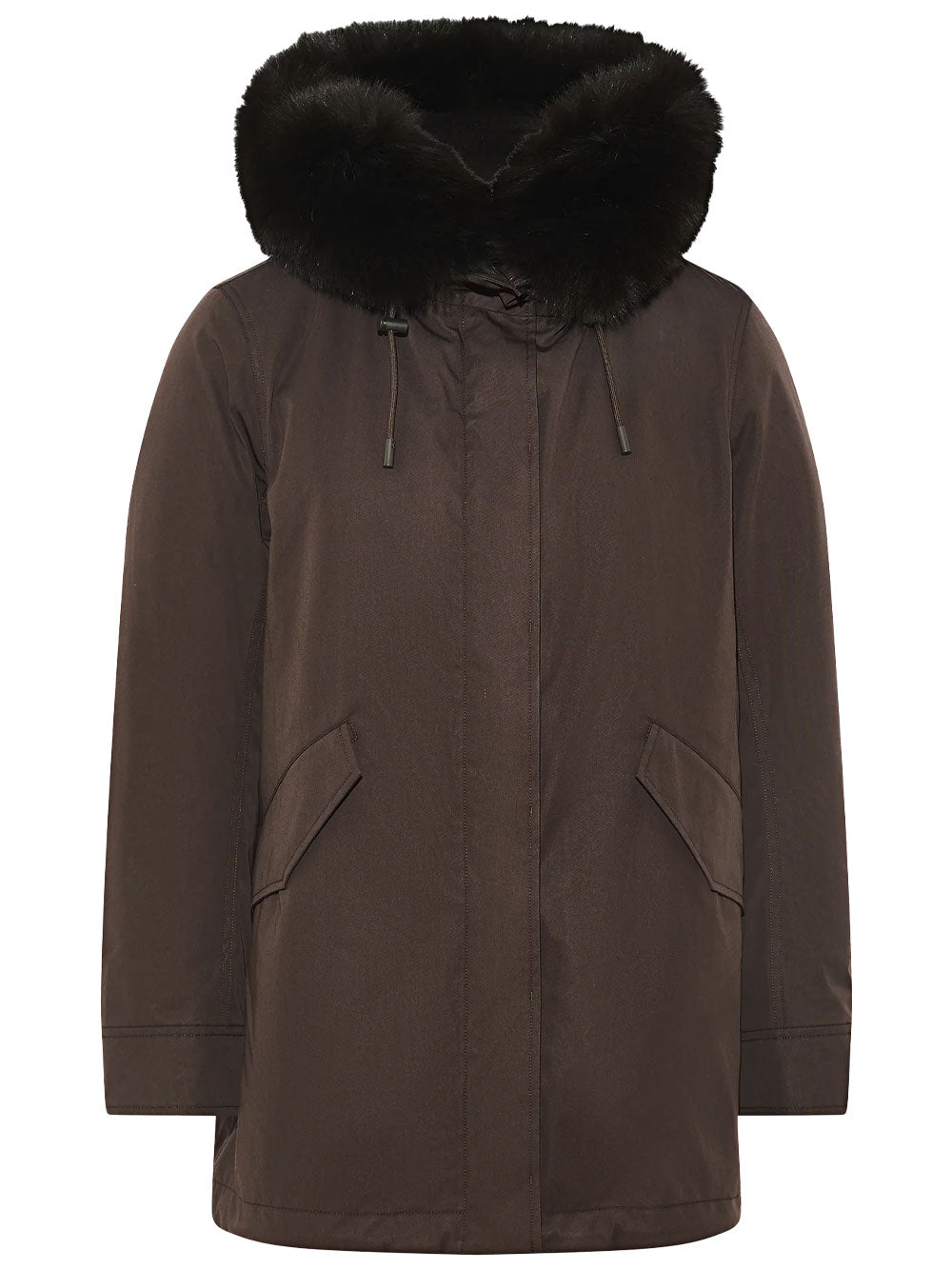 Parka Corto Iconico In Misto Cotone Impermeabile Con Pelliccia Di Volpe E Coniglio Women
