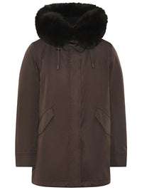 Parka Corto Iconico In Misto Cotone Impermeabile Con Pelliccia Di Volpe E Coniglio Women