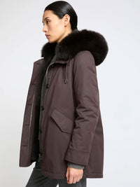 Parka Corto Iconico In Misto Cotone Impermeabile Con Pelliccia Di Volpe E Coniglio Women