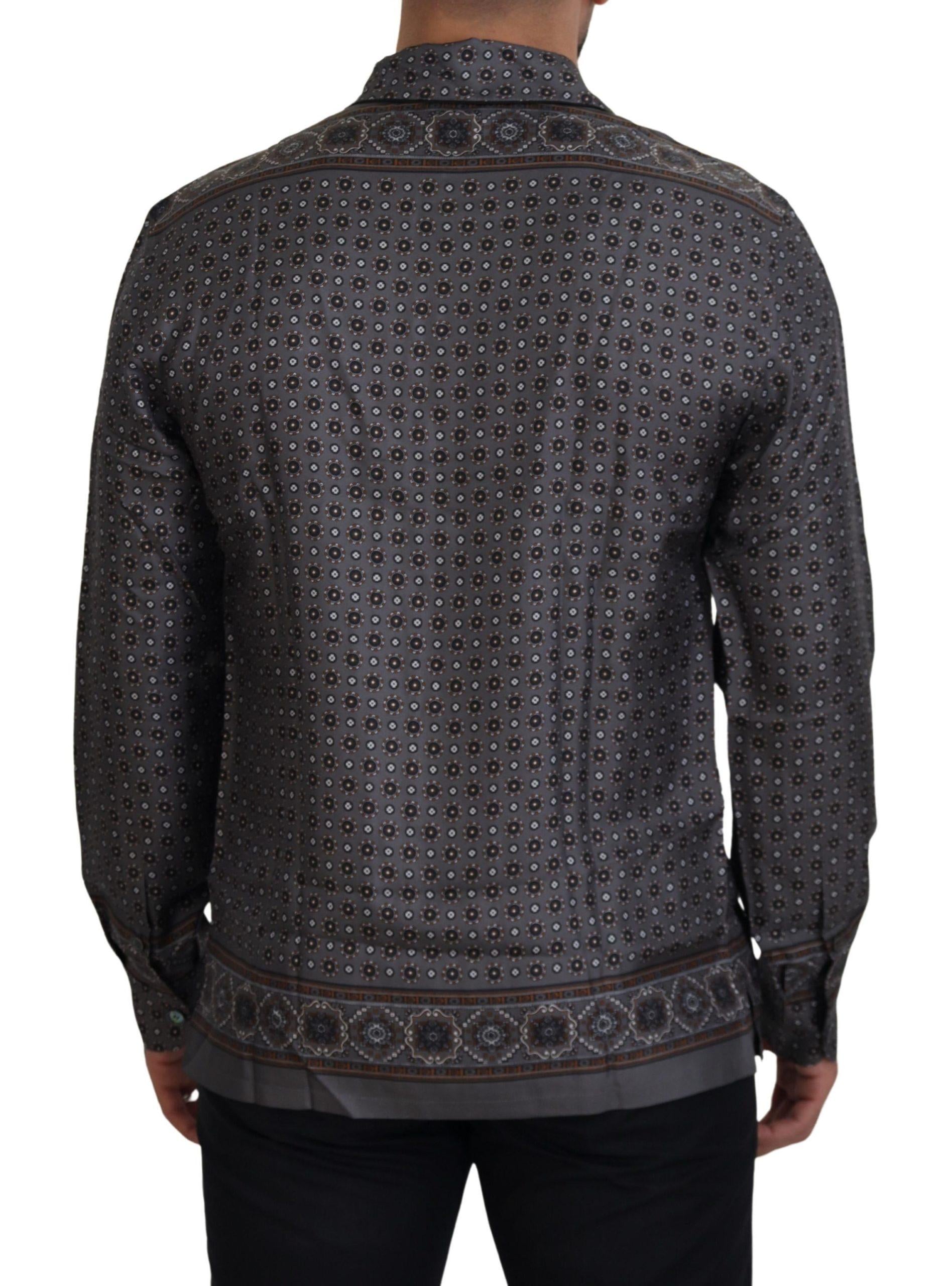 Dolce & Gabbana  Men's Gray Floral Silk Shirt