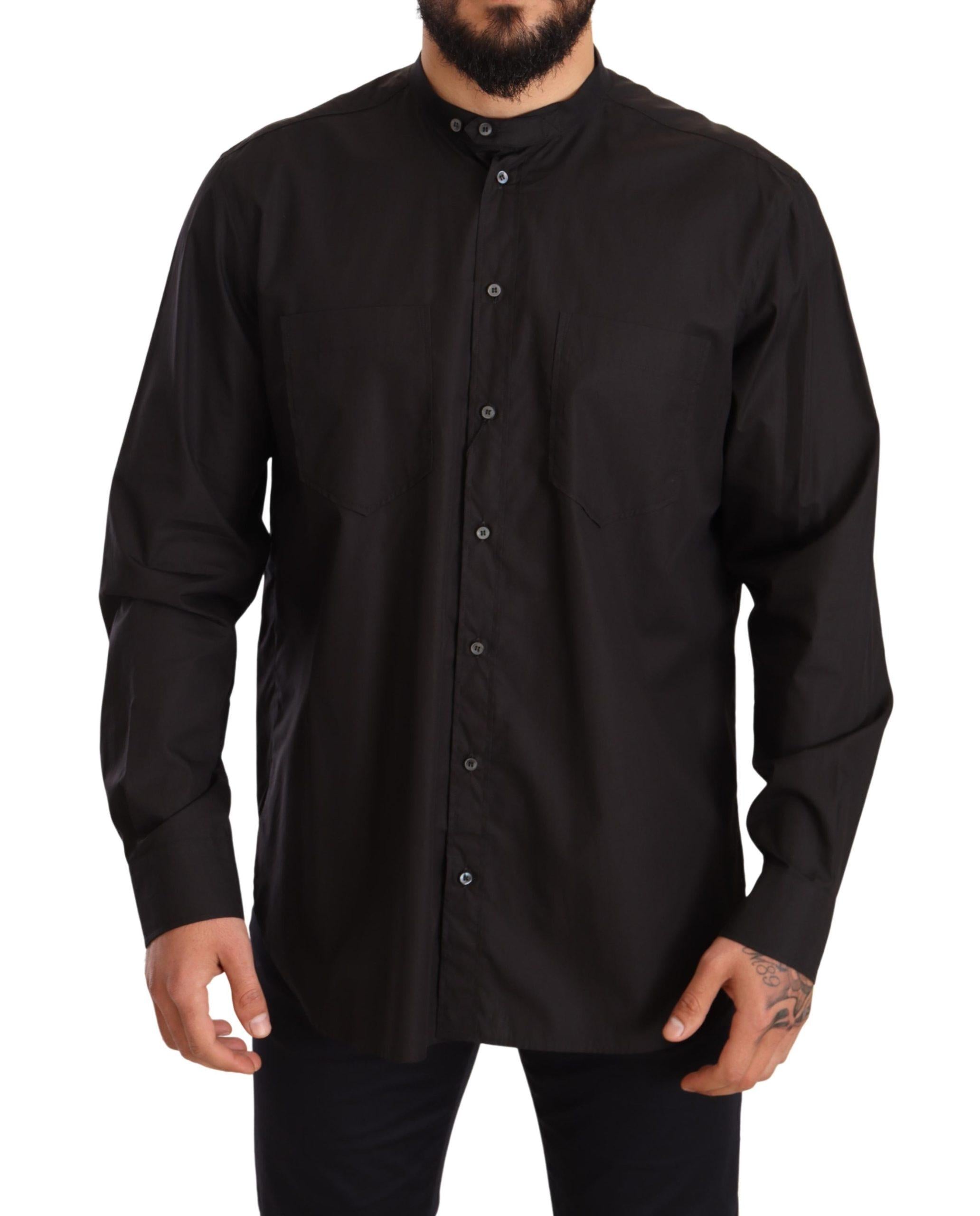 Dolce & Gabbana Long Sleeve Mandarin Collar Shirt Regular XXS Black