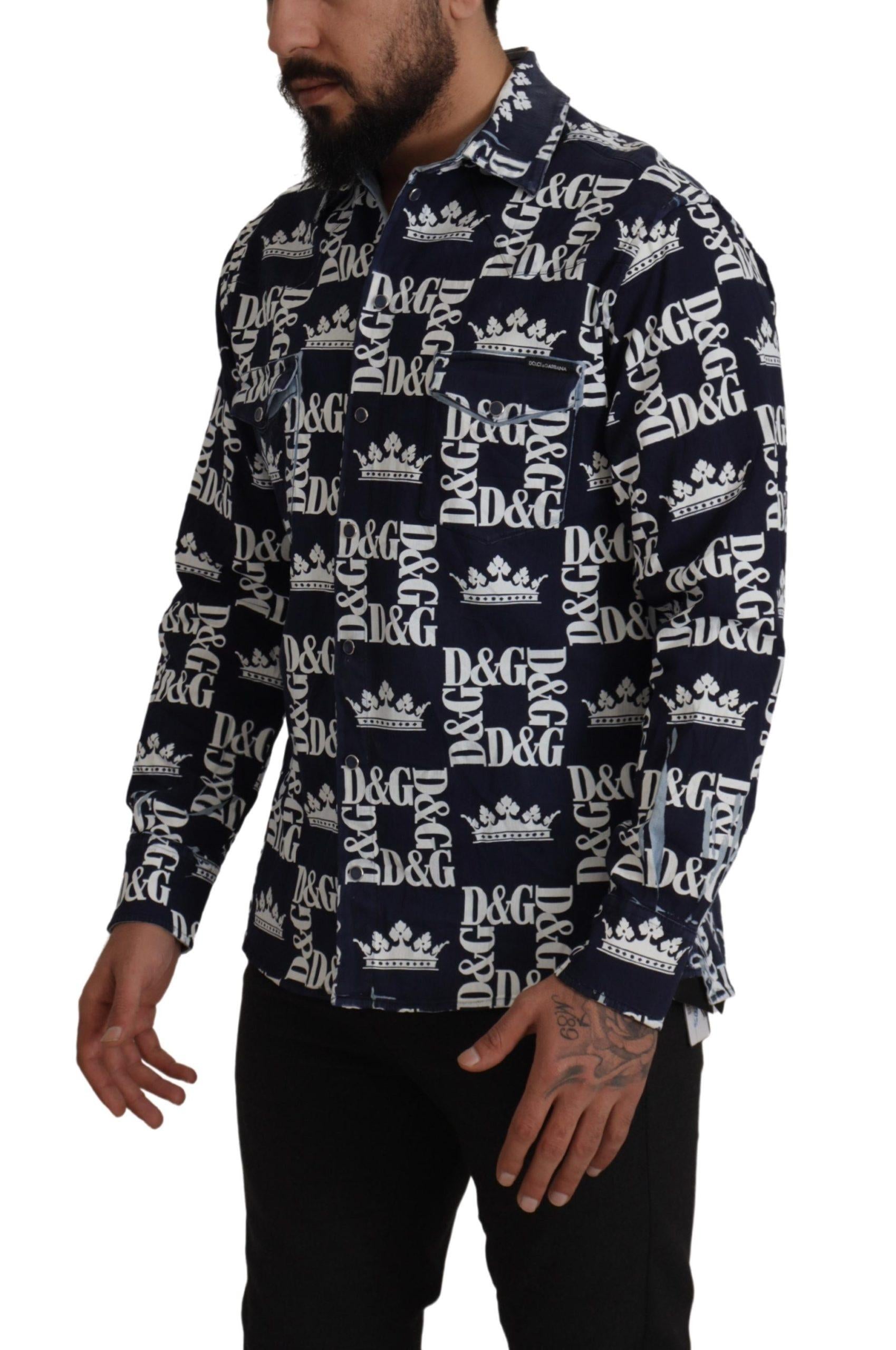 Dolce & Gabbana  Crown Logo Denim Shirt for Men