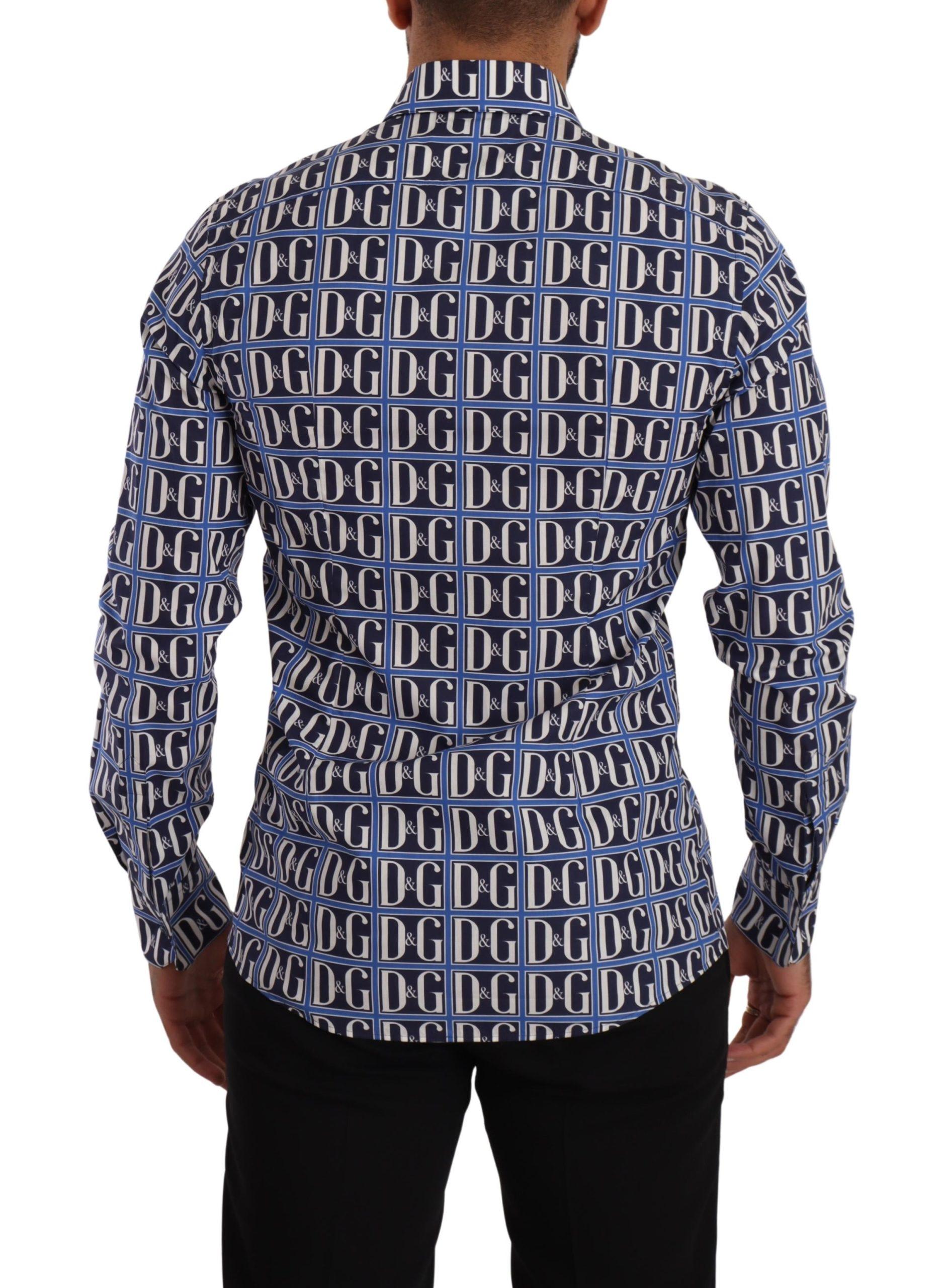 Dolce & Gabbana Men's Blue DG All Over Logo Print Long Sleeve Shirt
