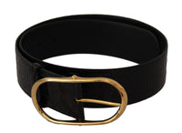 Dolce & Gabbana Black Leather Belt with Gold-Tone Buckle 80 cm Black