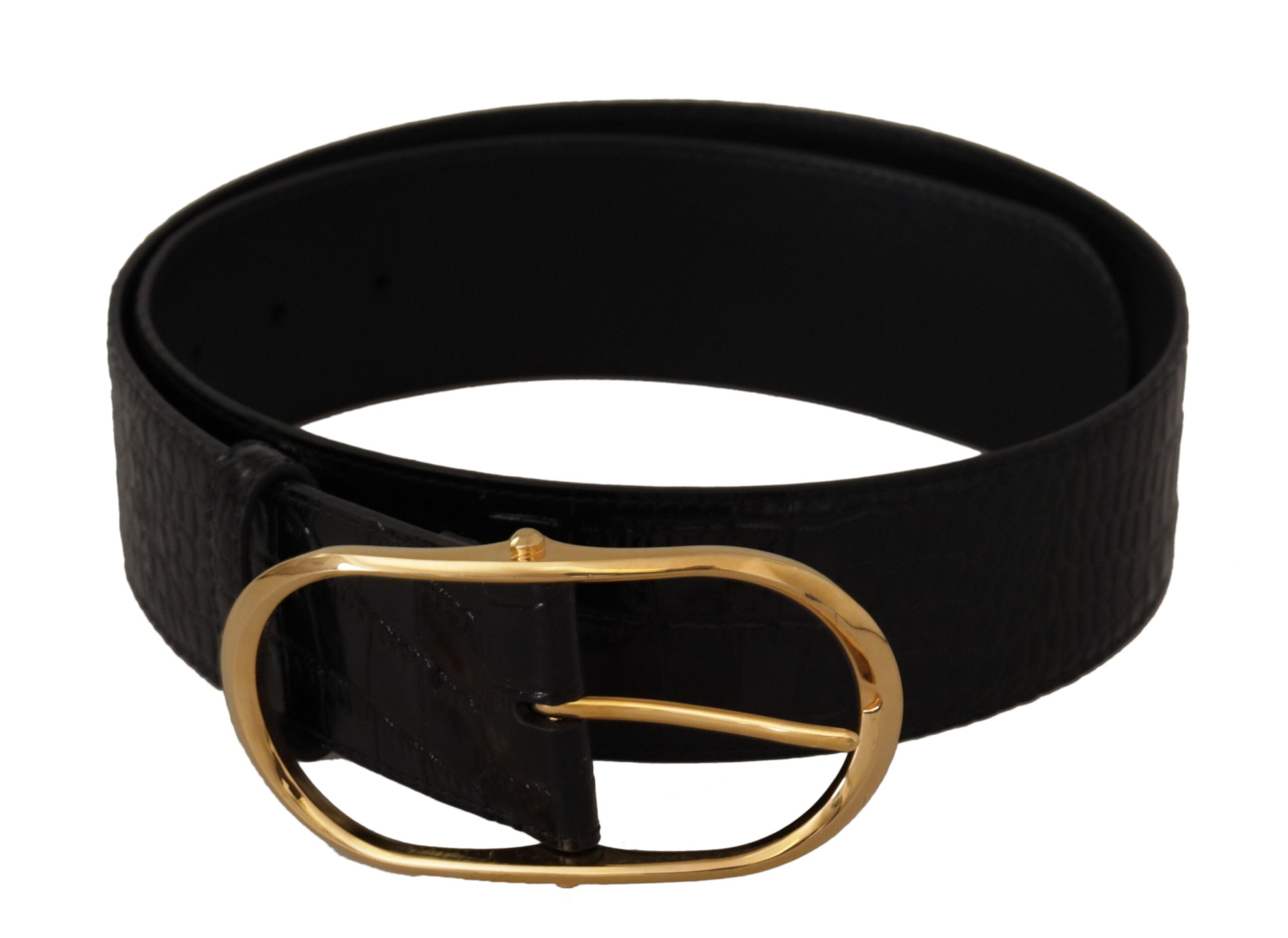 Dolce & Gabbana Black Leather Belt with Gold-Tone Buckle 80 cm Black