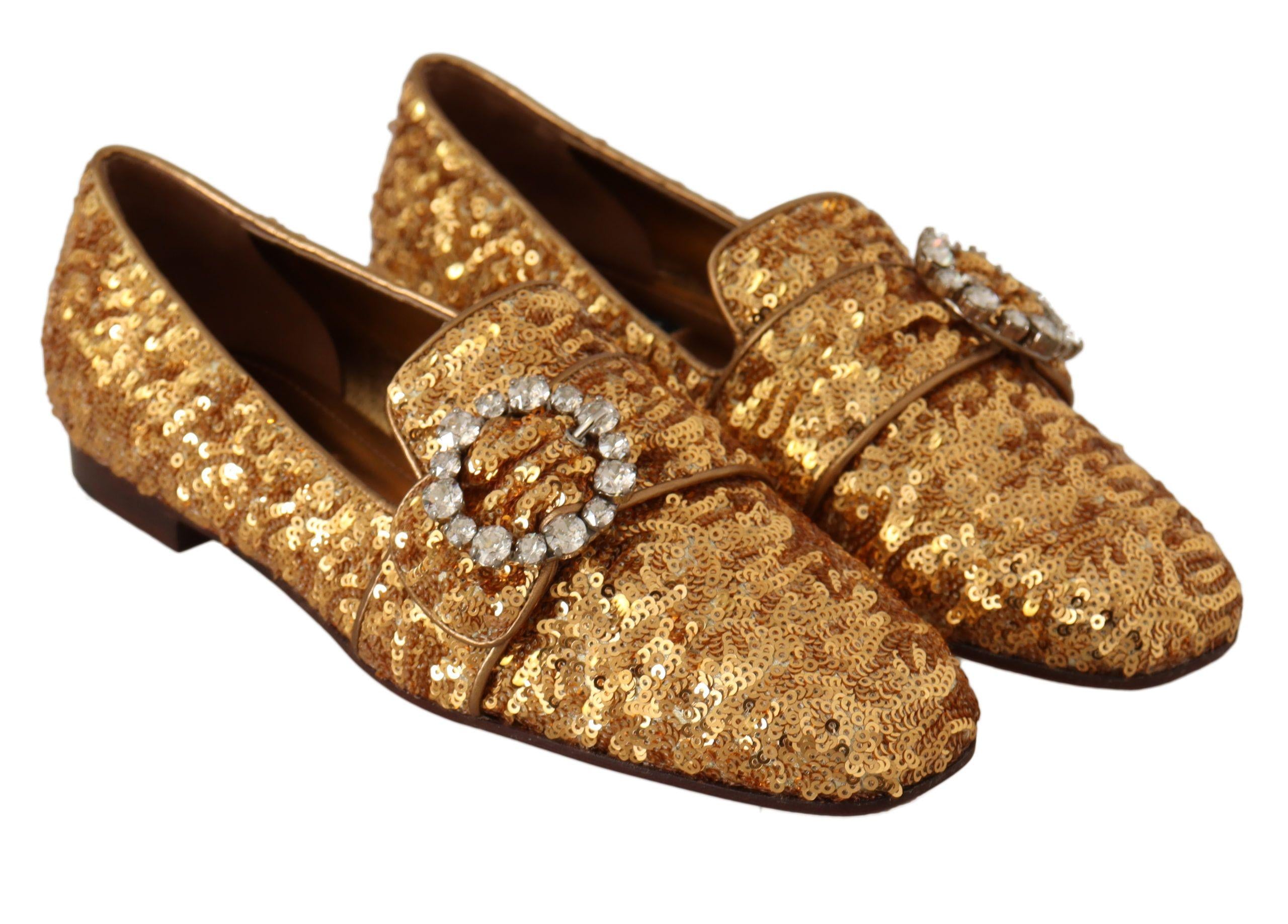 Dolce & Gabbana Women's Sequined Loafers with Crystal Buckle