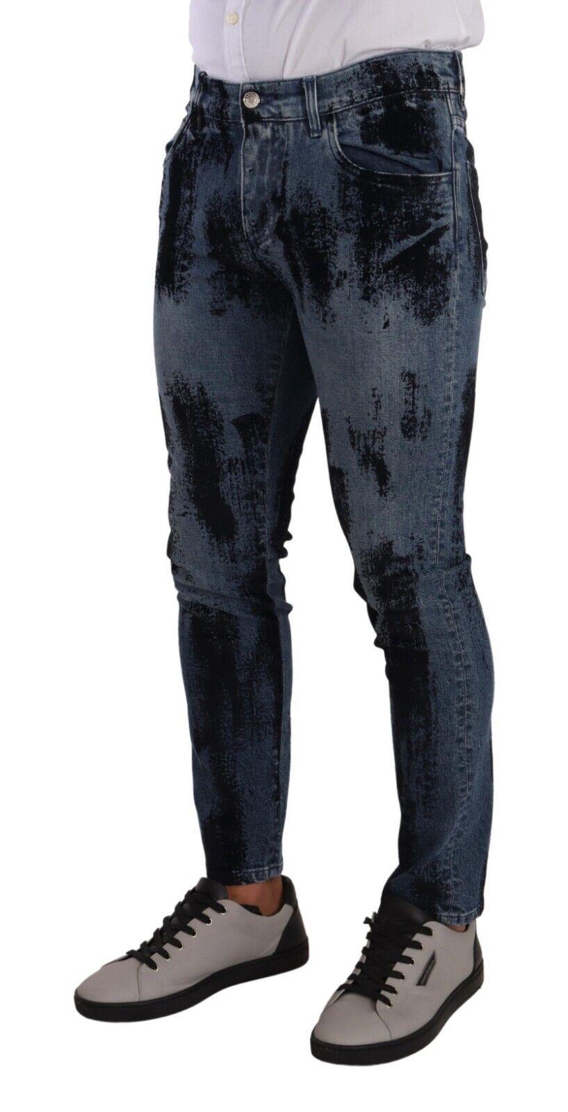 Dolce & Gabbana Men's Slim Fit Jeans with Paint Splatter Design
