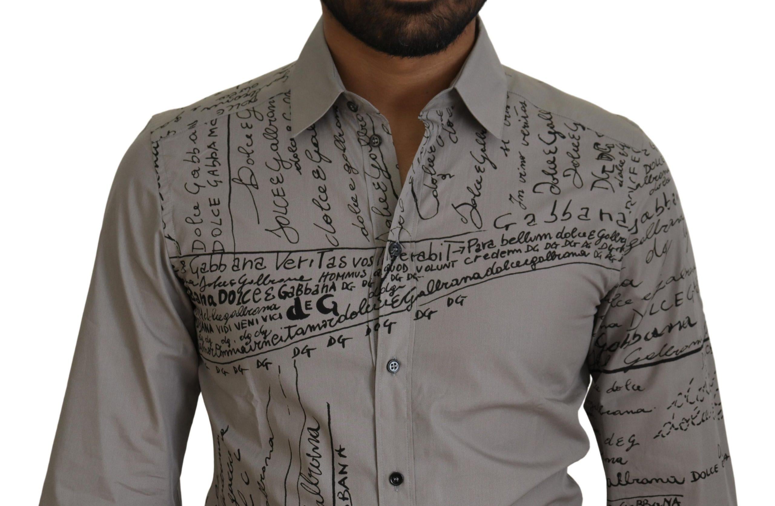 Dolce & Gabbana Signature Print Men's Dress Shirt - Grey