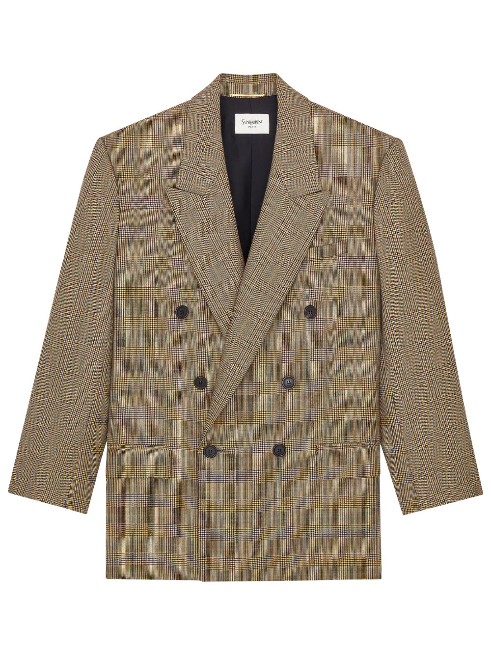 Saint Laurent Women Double-Breasted Jacket In Prince Of Wales Puppytooth Wool
