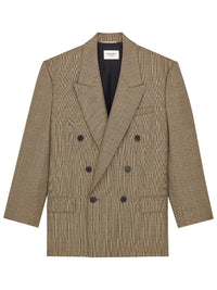 SAINT LAURENT PARIS Double-Breasted Jacket In Prince Of Wales Puppytooth Wool Women