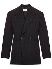 SAINT LAURENT PARIS Giacca Doppiopetto In Lana Mélange Gessata Women