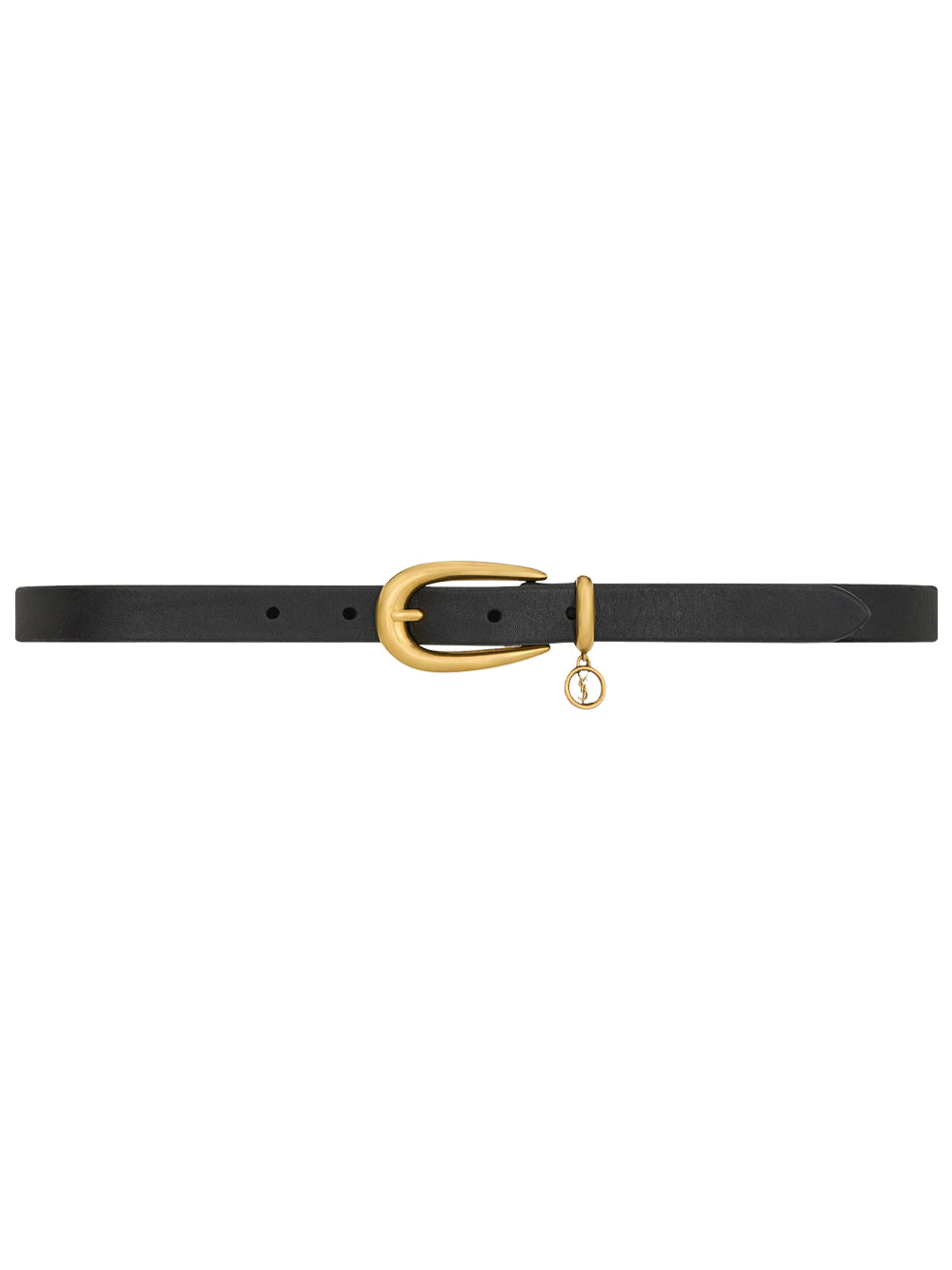 SAINT LAURENT PARIS Cassandre Charm Elongated Buckle Thin Belt In Leather Women