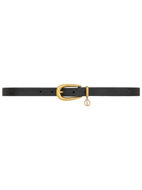 SAINT LAURENT PARIS Cassandre Charm Elongated Buckle Thin Belt In Leather Women