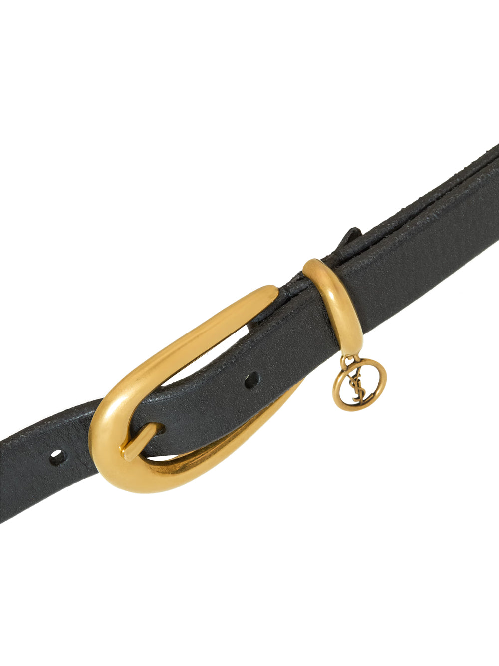 SAINT LAURENT Saint Laurent Women Cassandre Charm Elongated Buckle Thin Belt In Leather