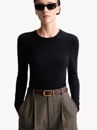 SAINT LAURENT PARIS Cassandre Charm Elongated Buckle Thin Belt In Leather Women