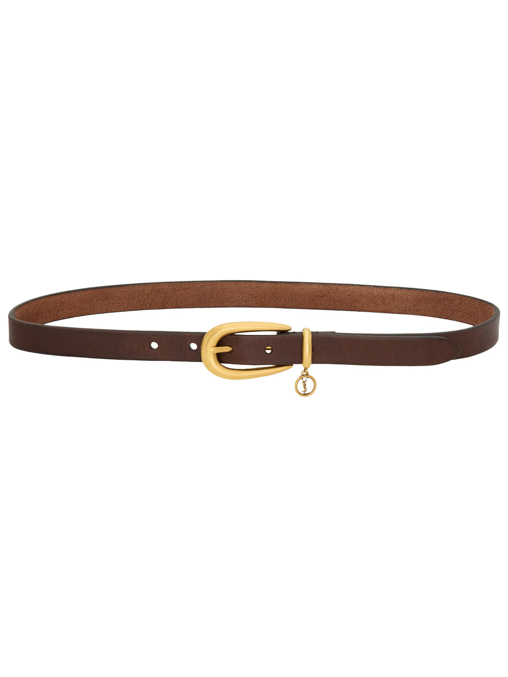 SAINT LAURENT Saint Laurent Women Cassandre Charm Elongated Buckle Thin Belt In Leather