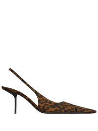 SAINT LAURENT PARIS Babylone Breteuil Slingback Pumps In Leopard Grosgrain Women
