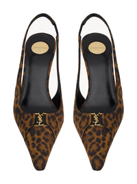 Saint Laurent Women Babylone Breteuil Slingback Pumps In Leopard Grosgrain