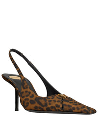 SAINT LAURENT PARIS Babylone Breteuil Slingback Pumps In Leopard Grosgrain Women