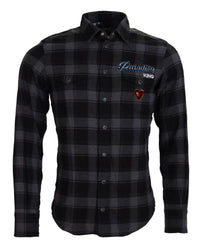 Dolce & Gabbana Men's Paradiso King Flannel Shirt Black/Gray Regular M Black and Gray