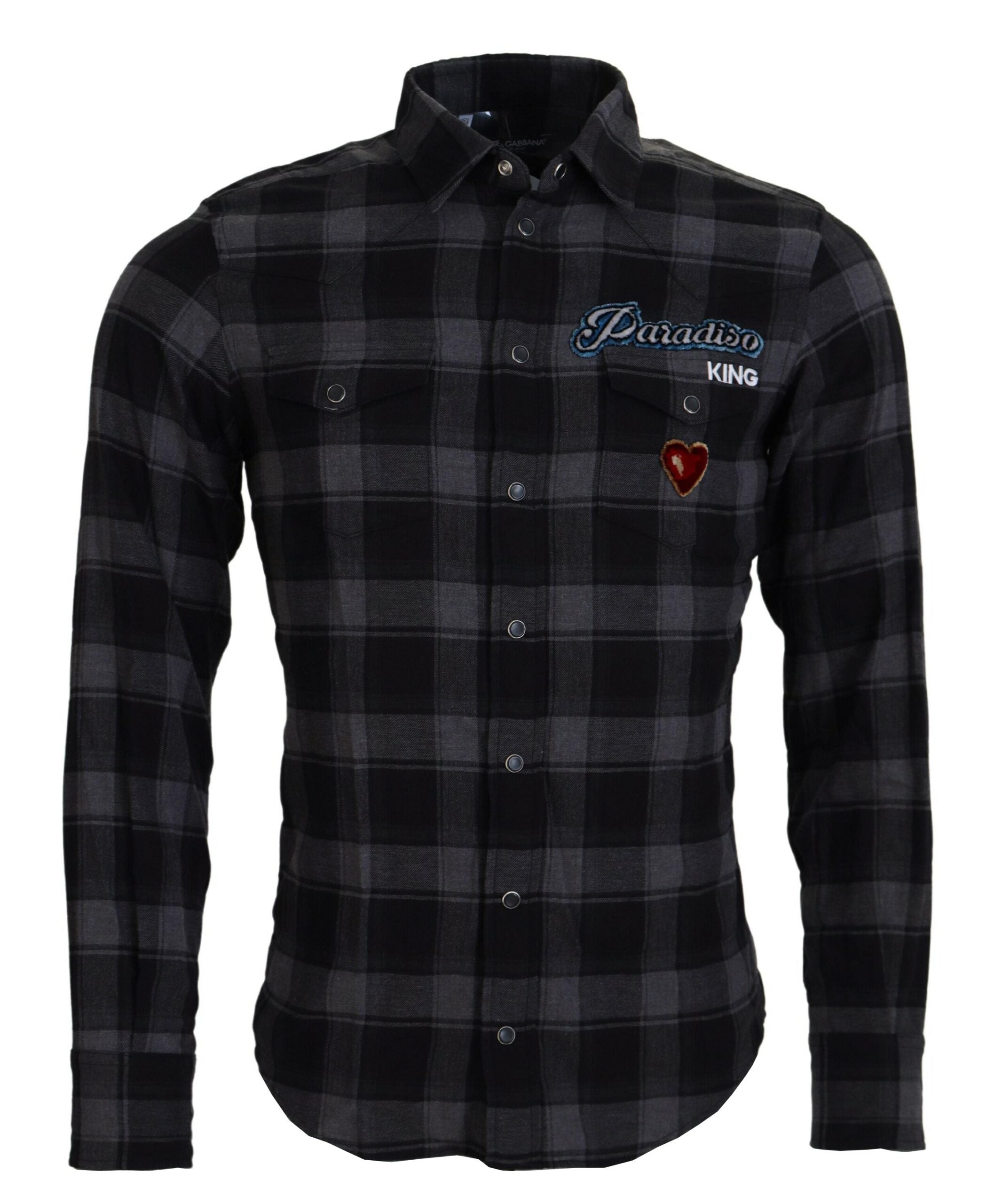 Dolce & Gabbana Men's Paradiso King Flannel Shirt Black/Gray Regular M Black and Gray