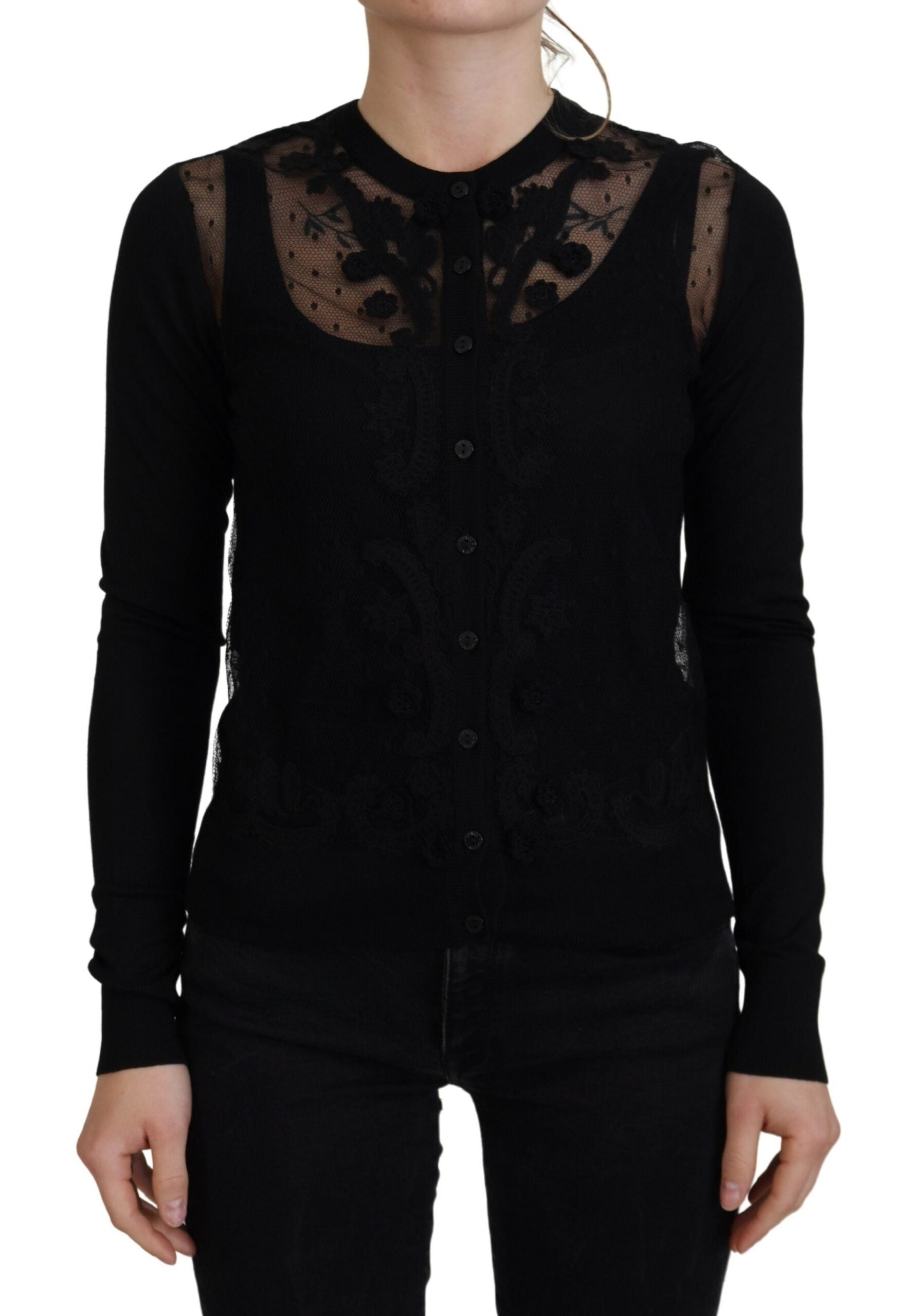 Dolce & Gabbana Women's Black Lace Trim Cardigan