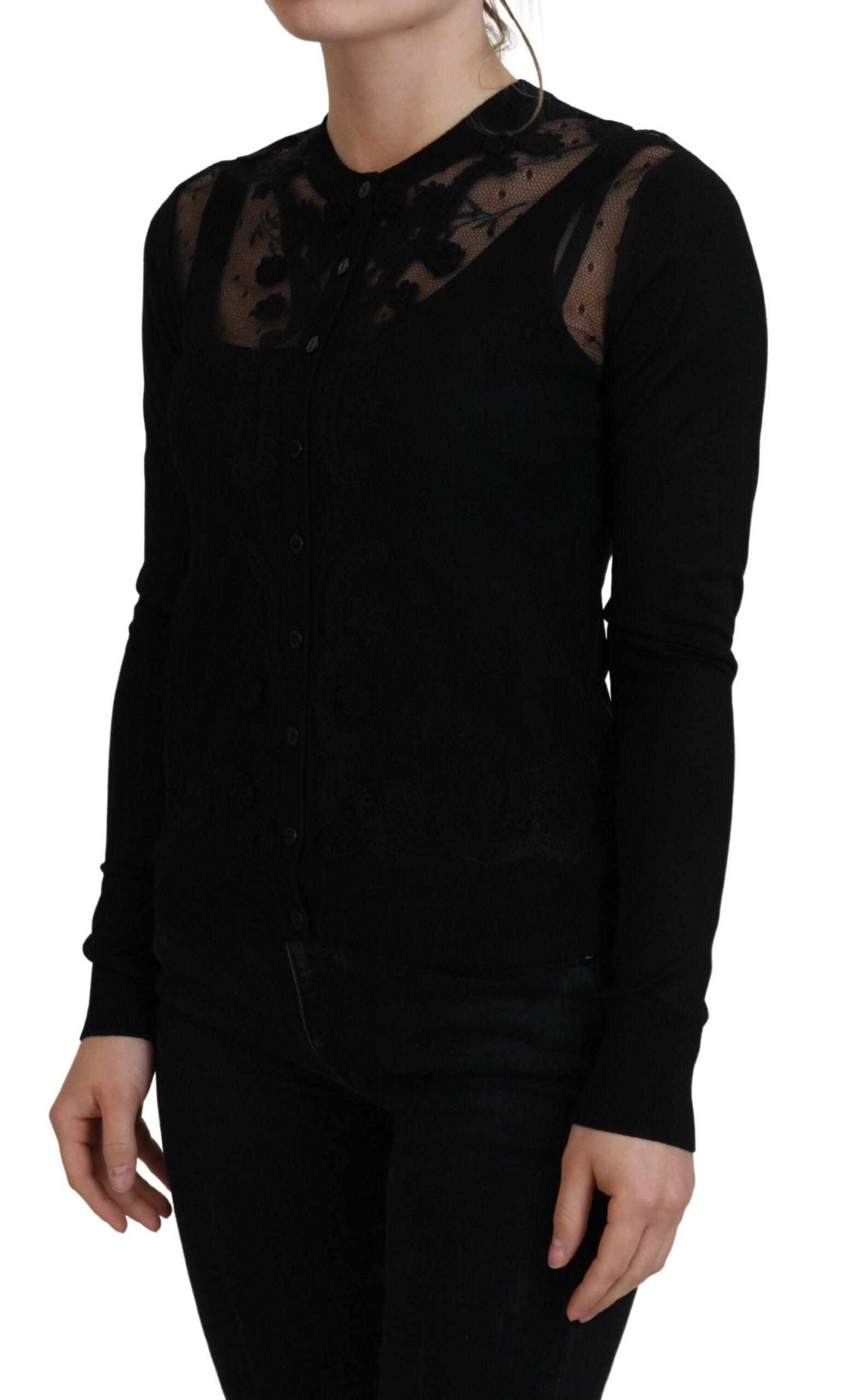 Dolce & Gabbana Women's Black Lace Trim Cardigan