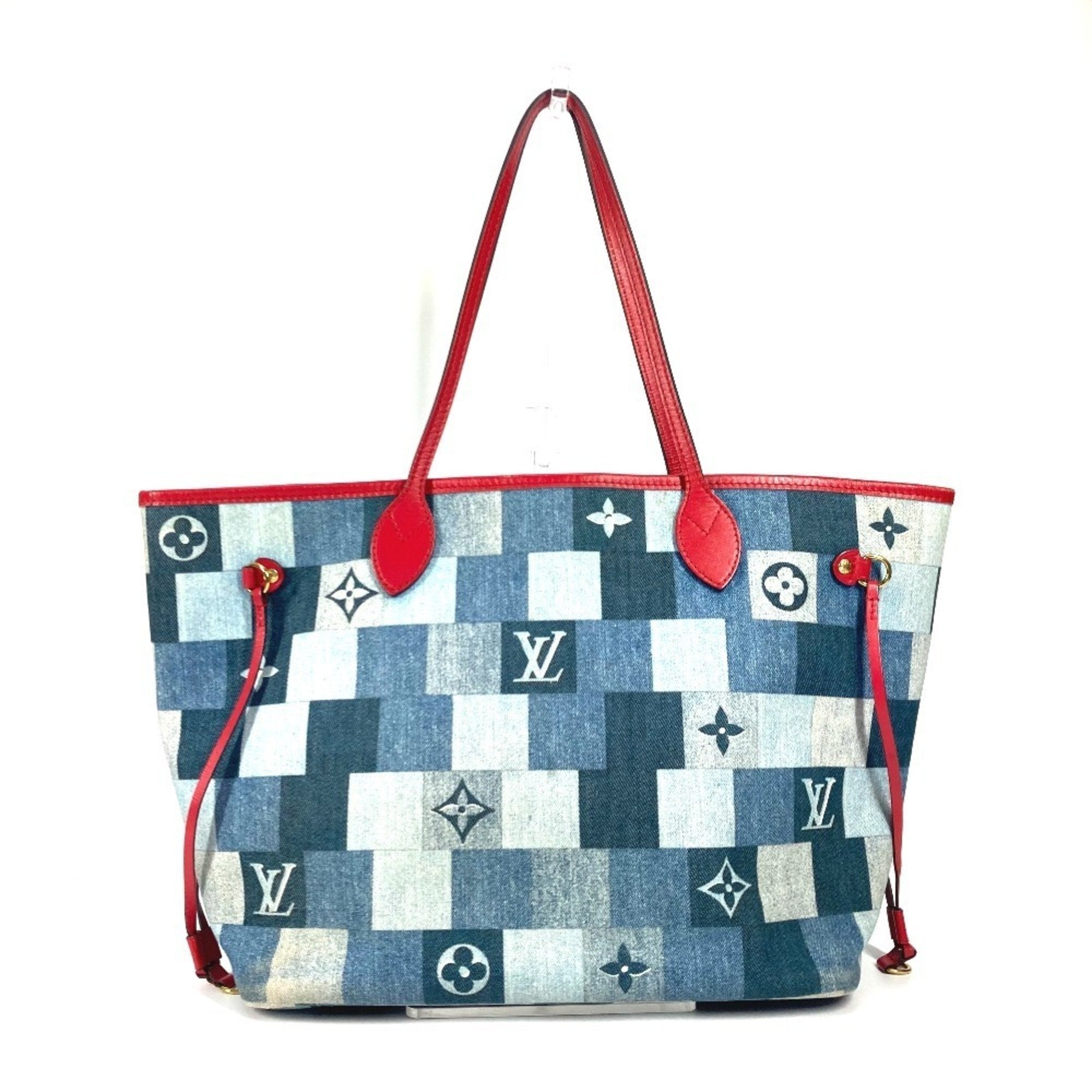 Louis Vuitton Neverfull Tote Damier And Monogram Patchwork Denim Blue Denim_Jeans Shoulder Bag Bag (Pre-Loved)