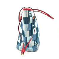 Louis Vuitton Neverfull Tote Damier And Monogram Patchwork Denim Blue Denim_Jeans Shoulder Bag Bag (Pre-Loved)
