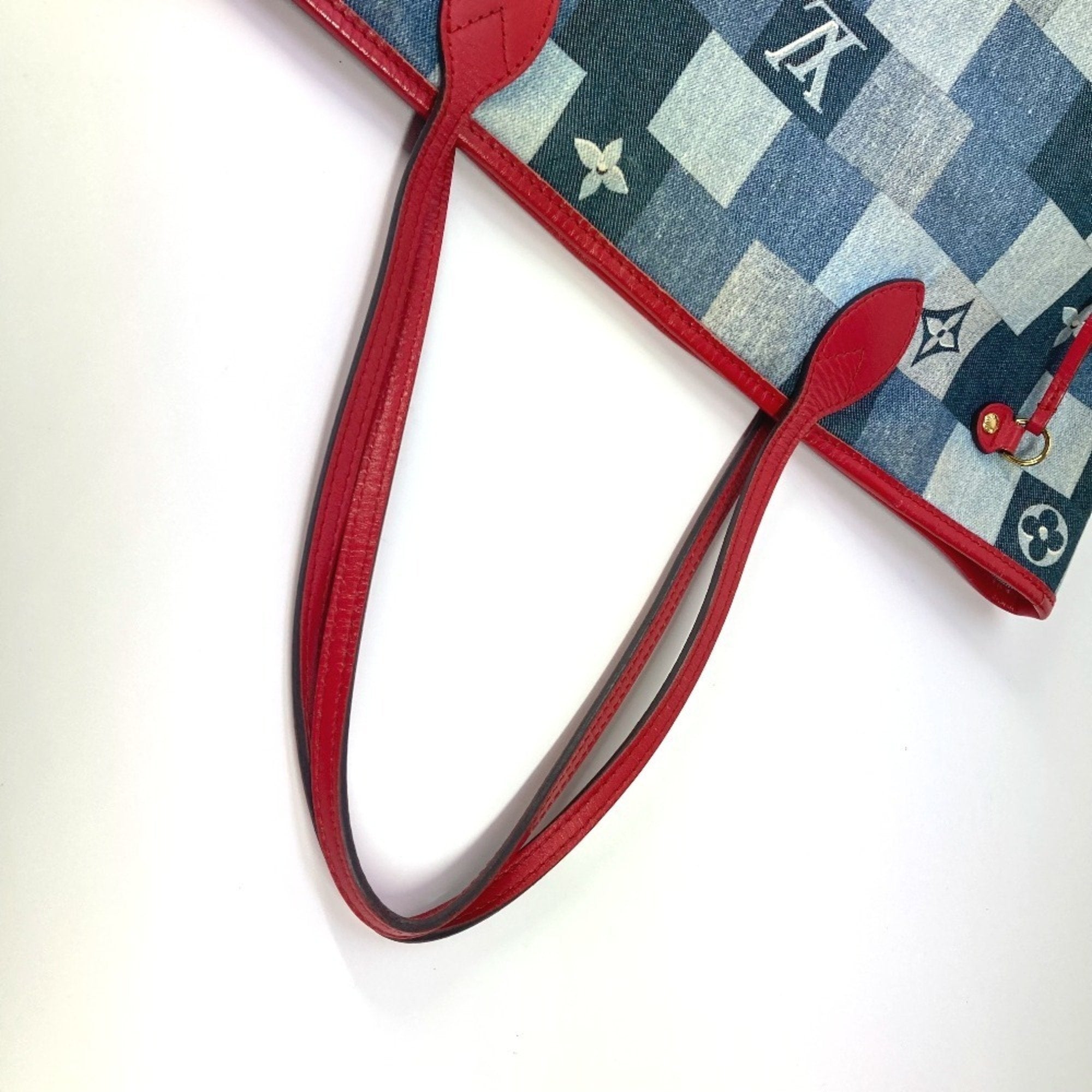 Louis Vuitton Neverfull Tote Damier And Monogram Patchwork Denim Blue Denim_Jeans Shoulder Bag Bag (Pre-Loved)
