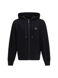 Dolce & Gabbana Men Cotton Hooded Sweatshirt With Dg Plaque