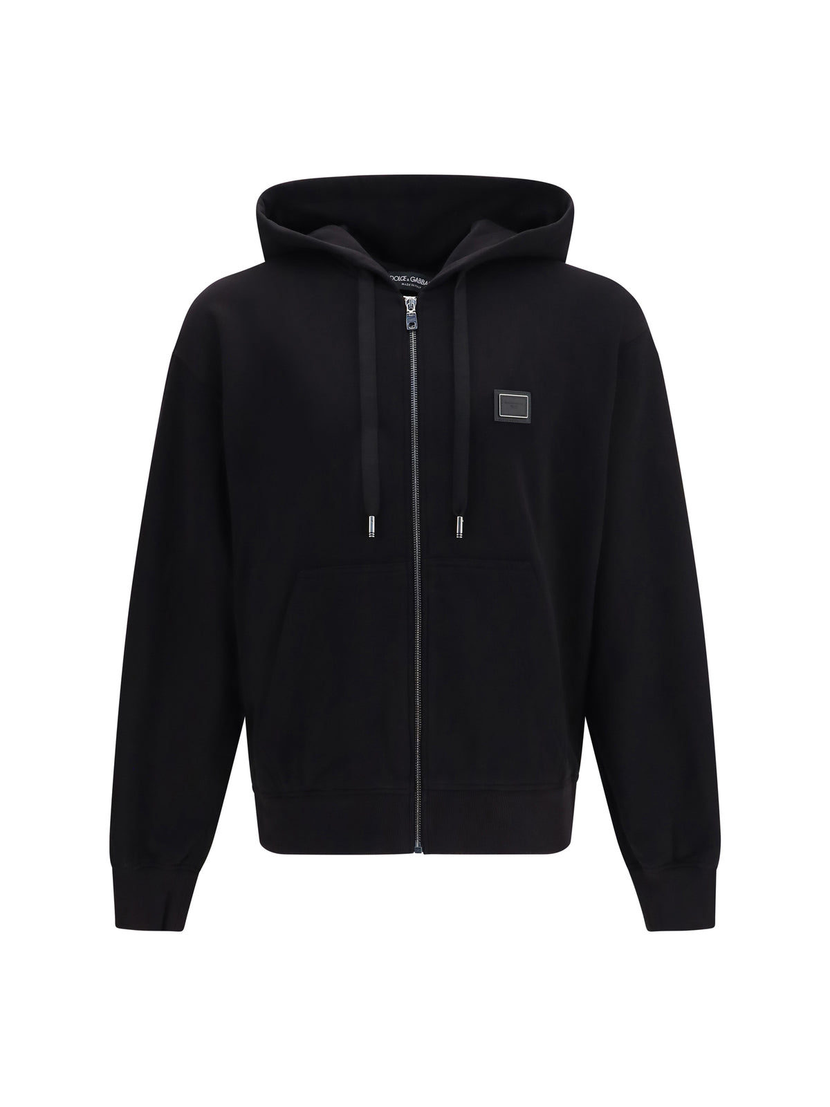 Dolce & Gabbana Men Cotton Hooded Sweatshirt With Dg Plaque