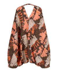 Ferragamo Womens V-Neck Poncho Patterned Dress