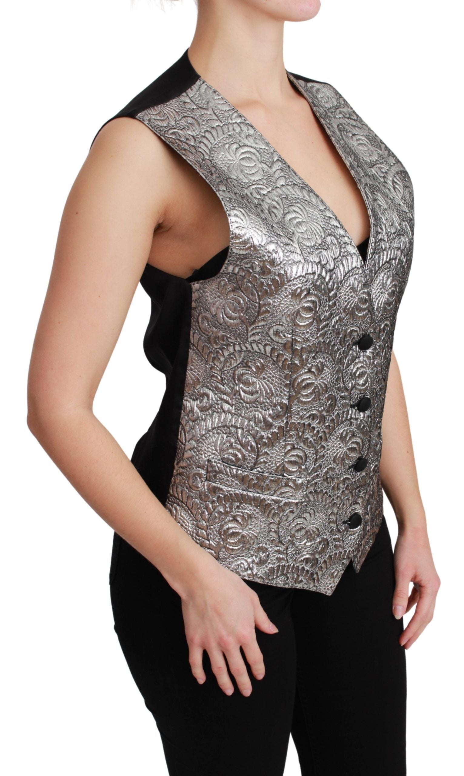 Dolce & Gabbana Dolce & Gabbana Silver Brocade Sleeveless Metallic Women's Top