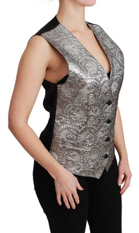 Dolce & Gabbana Dolce & Gabbana Silver Brocade Sleeveless Metallic Women's Top