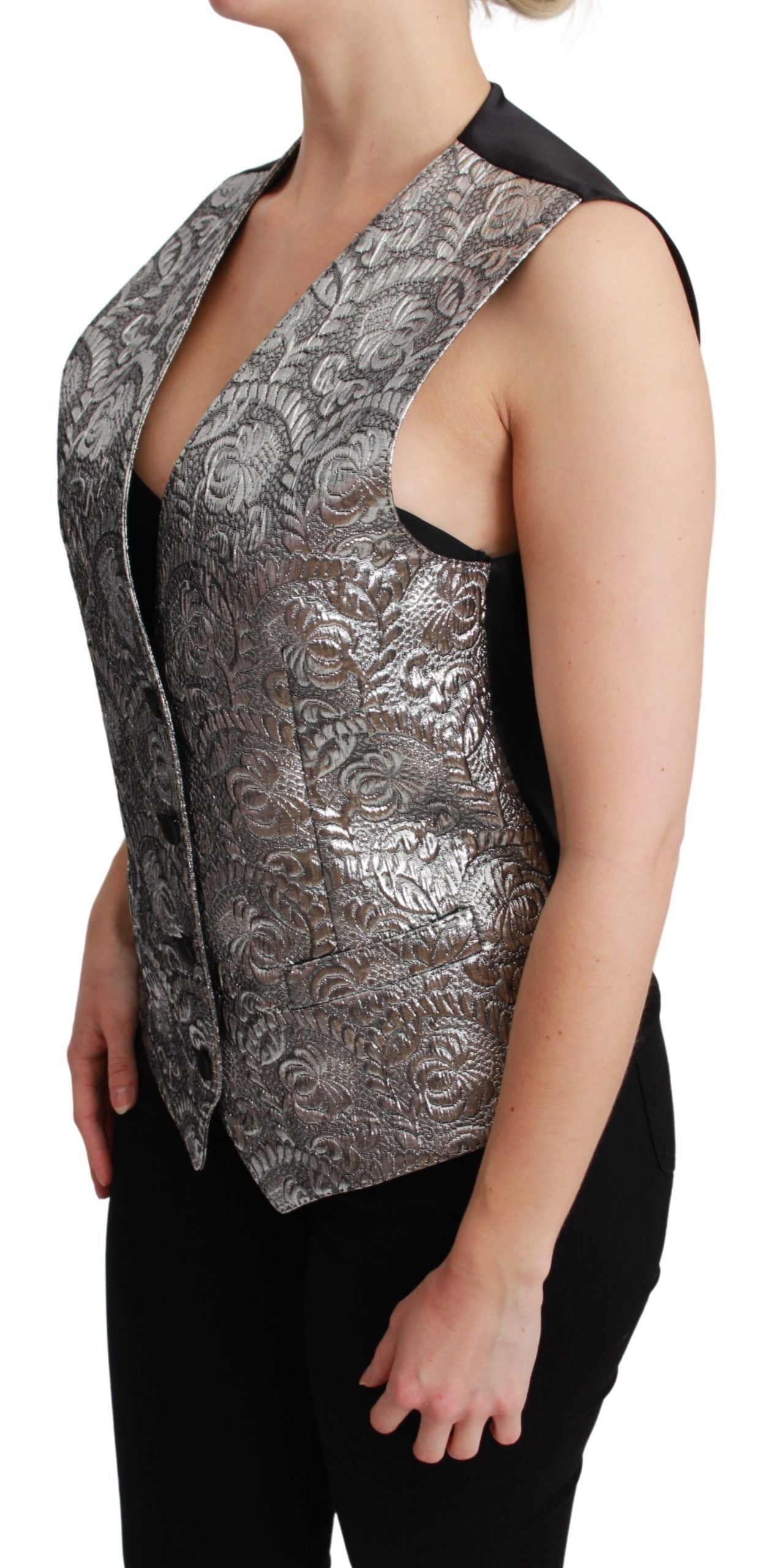 Dolce & Gabbana Dolce & Gabbana Silver Brocade Sleeveless Metallic Women's Top