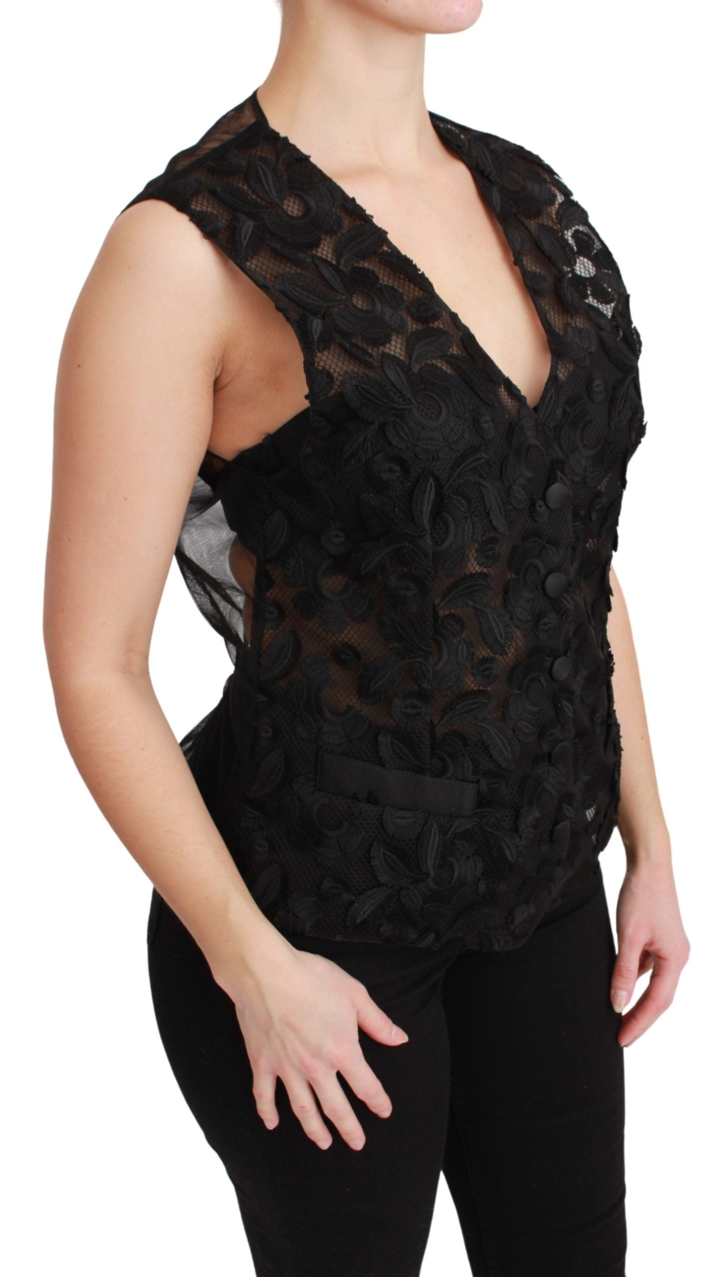 Dolce & Gabbana Dolce & Gabbana Black Floral Brocade Top Gilet Women's Waistcoat