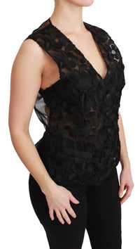 Dolce & Gabbana Dolce & Gabbana Black Floral Brocade Top Gilet Women's Waistcoat